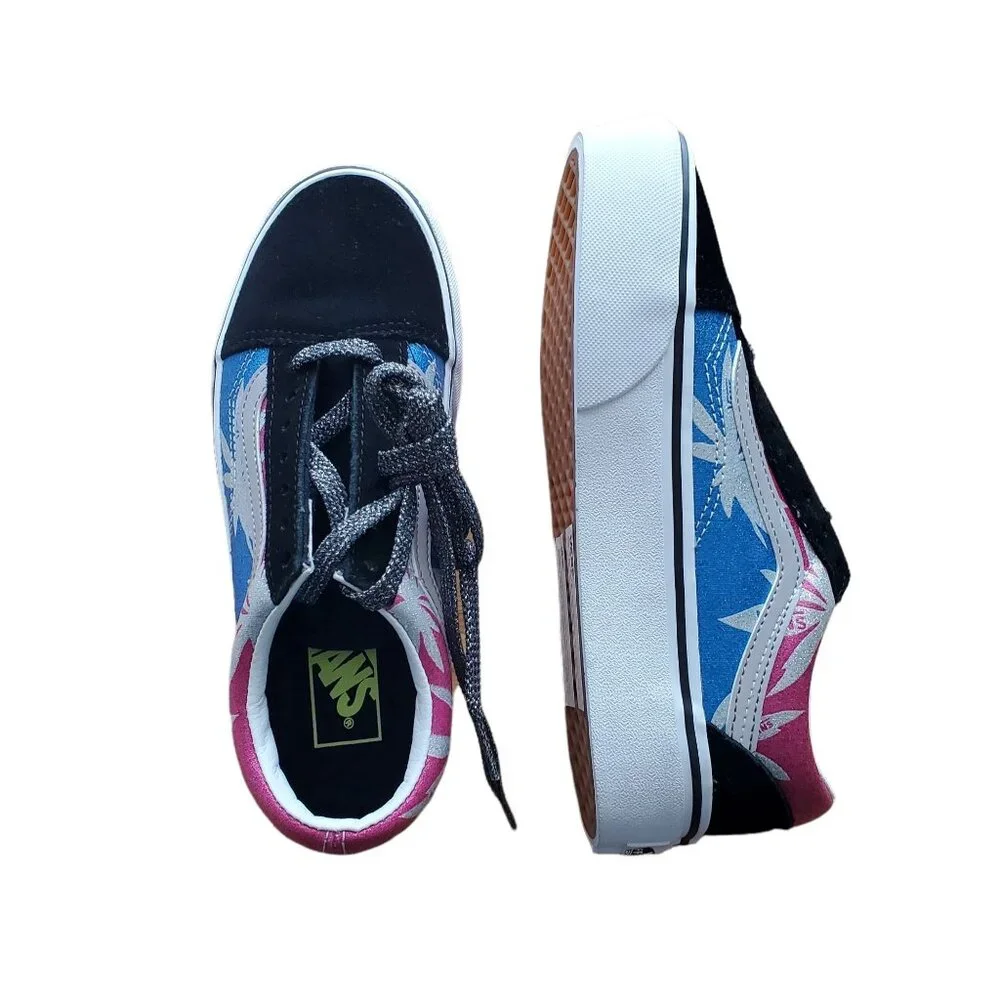 Vans Old Skool womes 6.5/big kids 4.5Y Platform After Dark Summer Leaf/True Whit